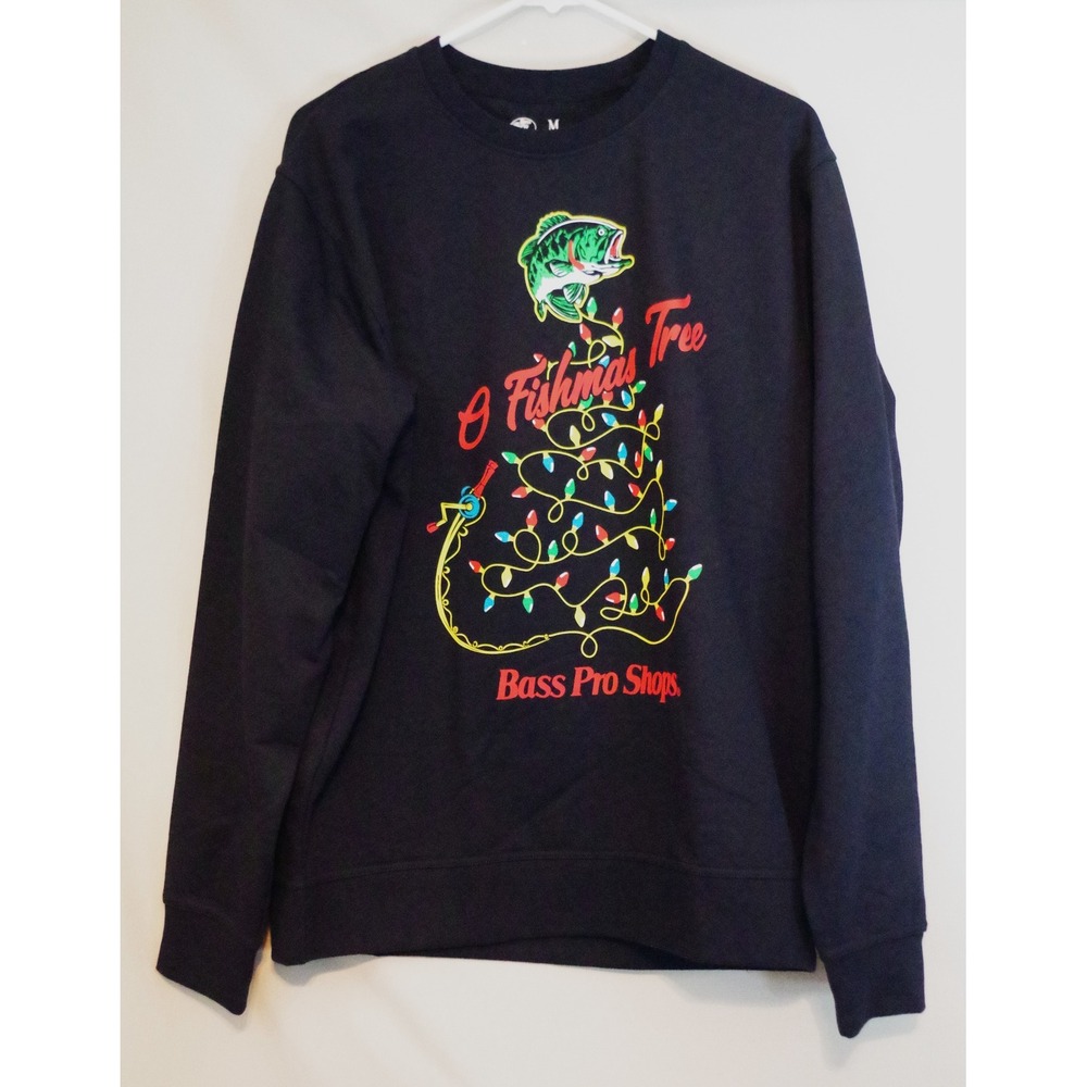 NWT Bass Pro Shops O Fishmas Tree Christmas Graphic Sweatshirt Black Men Medium